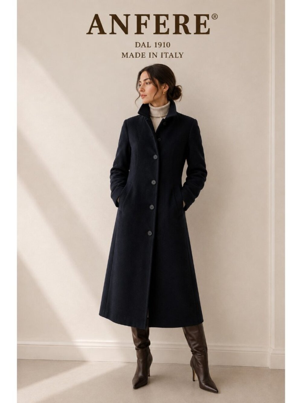 AN FERE Italy Black Wool Angora Cashmere Long Maxi Coat Size 42 US 8